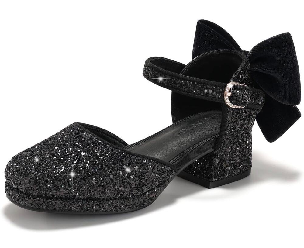 Coutgo Girls Glitter Bow Heels Platform Party Shoes Flower Girl Wedding Shoes